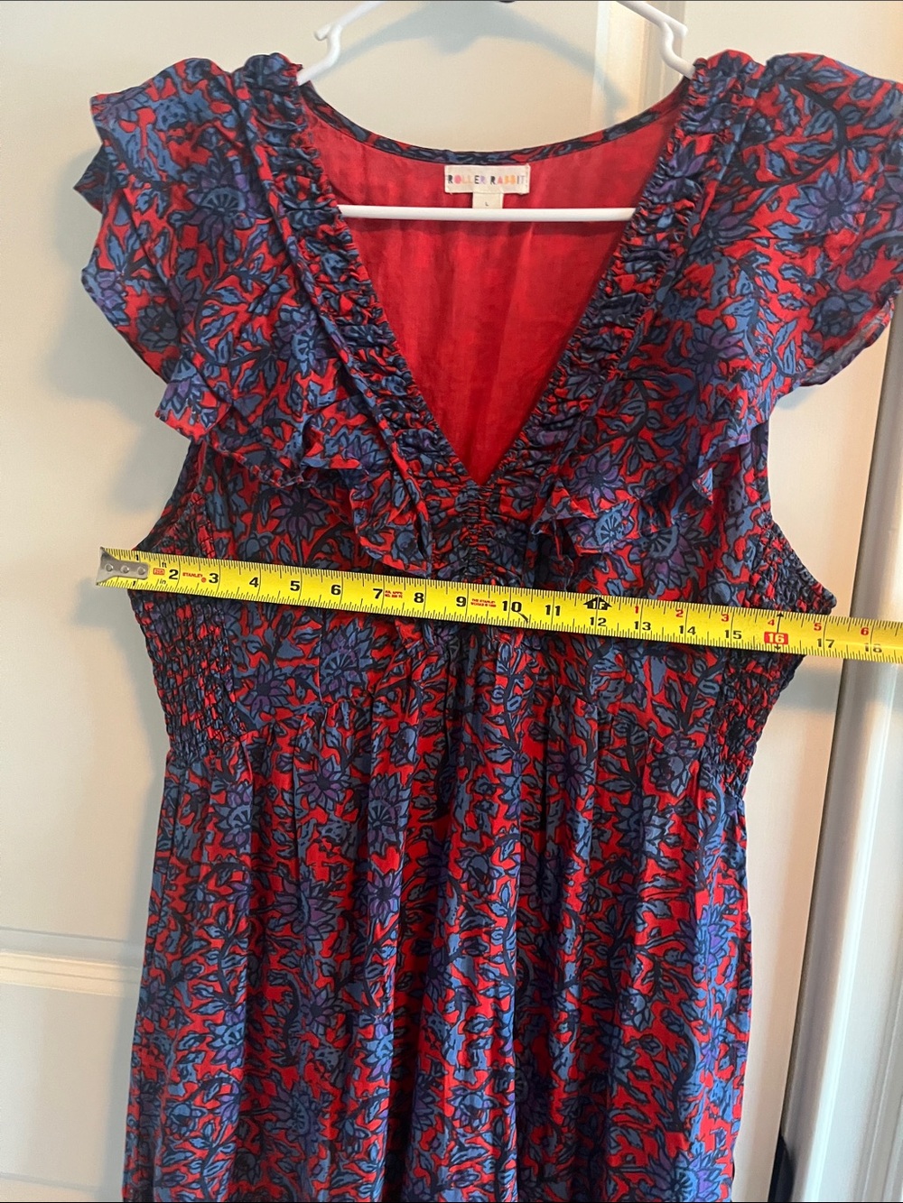 Roller Rabbit Red & Blue Floral Ruffle V-Neck Dress - Picture 6 of 10